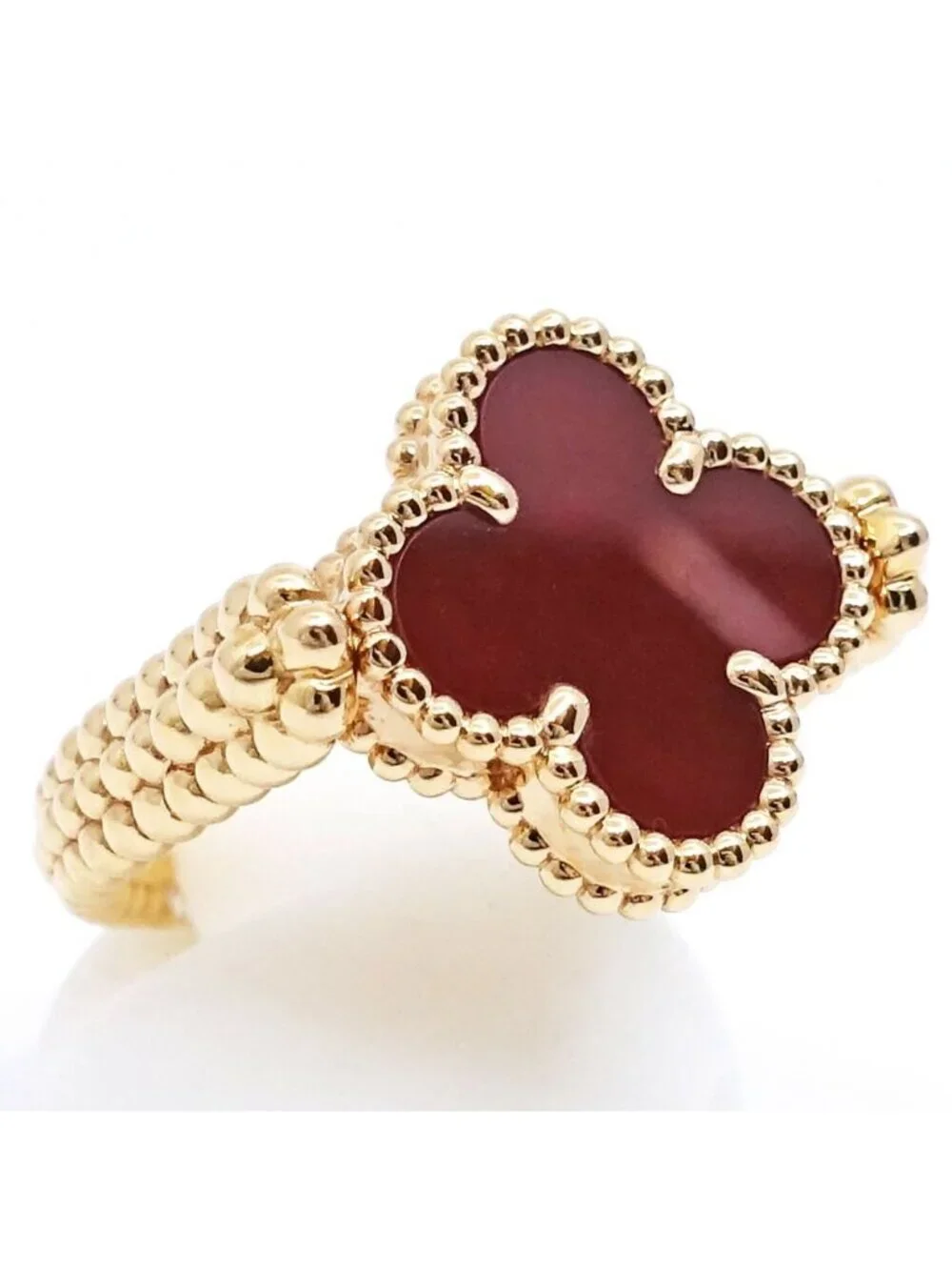 Van Cleef & Arpels 18K Pink Gold Vintage Alhambra Reversible Ring Guilloche